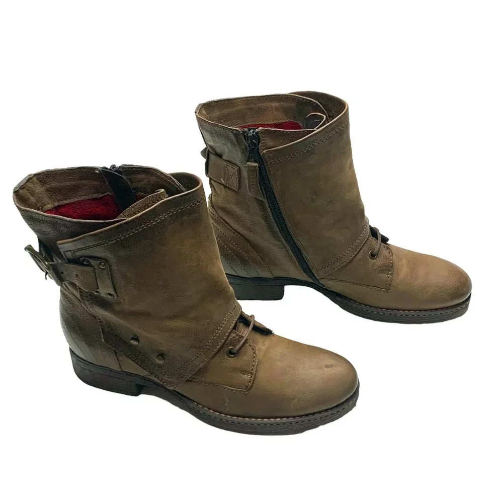MJUS Taupe Calfskin Leather Zip‎ Ankle Boots
